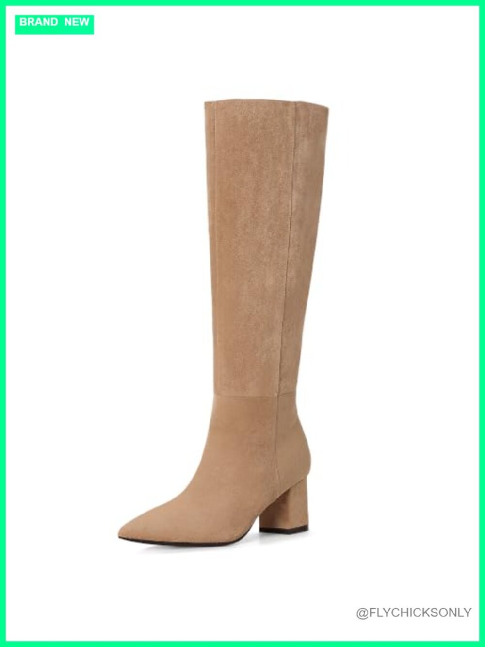 Knee High Tall Boots Pointed Toe Low Chunky Block Heel Faux Suede Women's